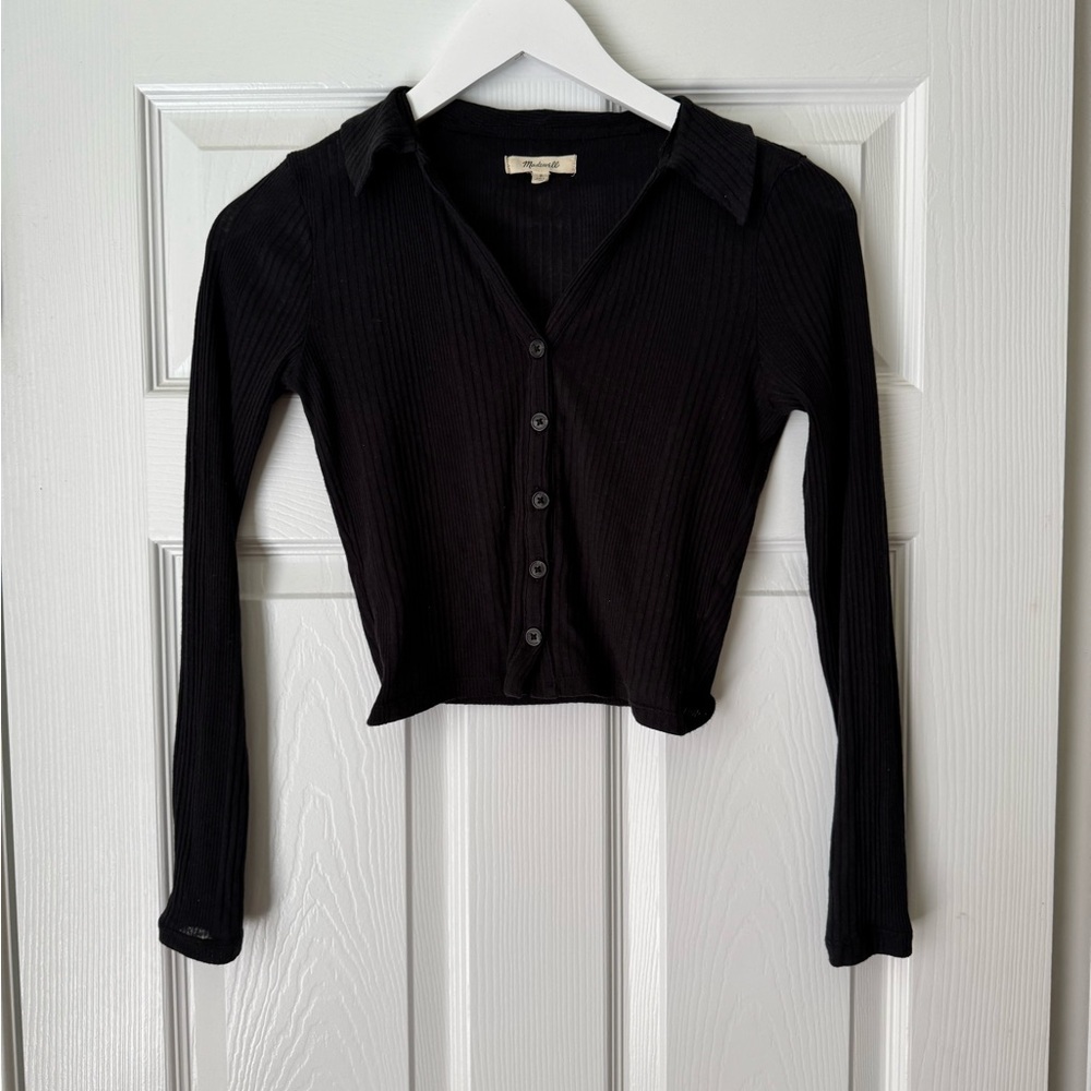 Madewell Variegated Rib V-Neck Polo Shirt - Picture 2 of 4